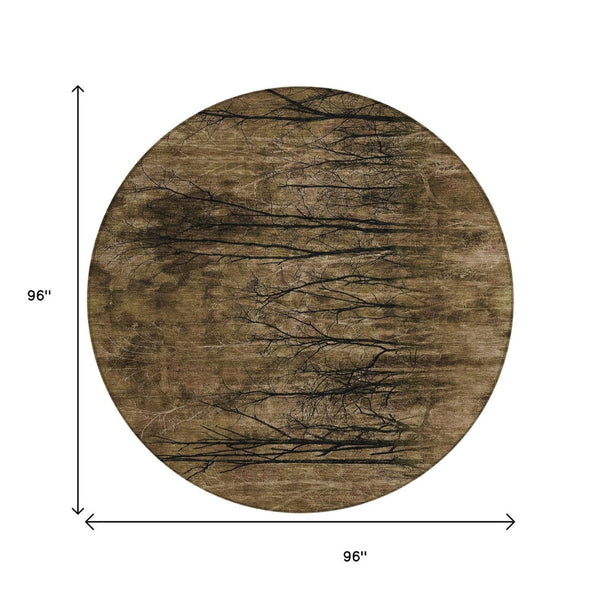 HomeRoots 5' Brown and Charcoal Floral Area Rug - Durable, Washable Design for Indoor and Outdoor Spaces 8' Round 631007
