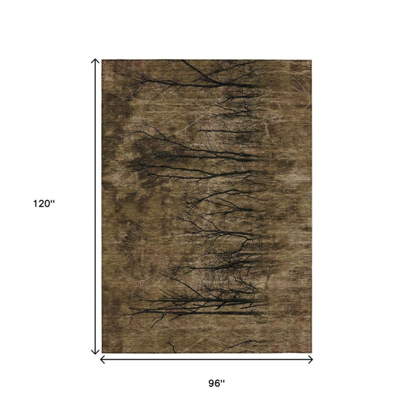 HomeRoots 5' Brown and Charcoal Floral Area Rug - Durable, Washable Design for Indoor and Outdoor Spaces 8' X 10' 631008