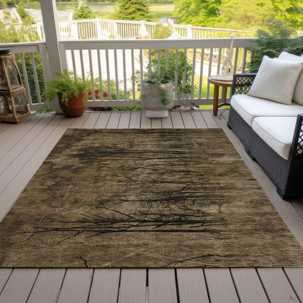 HomeRoots 5' Brown and Charcoal Floral Area Rug - Durable, Washable Design for Indoor and Outdoor Spaces 8' X 10' 631008