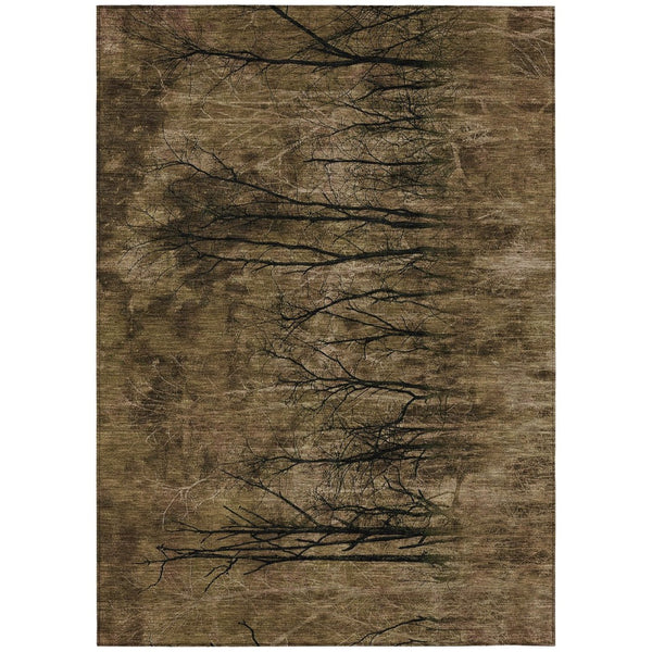 HomeRoots 5' Brown and Charcoal Floral Area Rug - Durable, Washable Design for Indoor and Outdoor Spaces 9' X 12' 631009