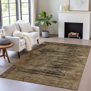 HomeRoots 5' Brown and Charcoal Floral Area Rug - Durable, Washable Design for Indoor and Outdoor Spaces 9' X 12' 631009