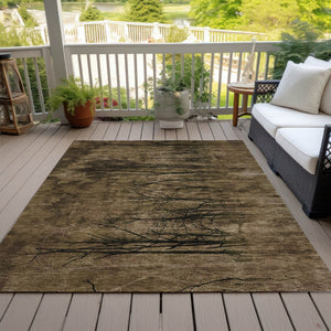 HomeRoots 5' Brown and Charcoal Floral Area Rug - Durable, Washable Design for Indoor and Outdoor Spaces 9' X 12' 631009