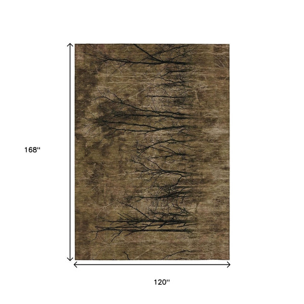 HomeRoots 5' Brown and Charcoal Floral Area Rug - Durable, Washable Design for Indoor and Outdoor Spaces 10' X 14' 631010