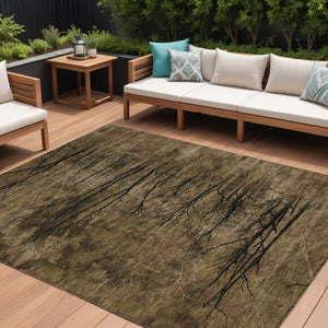 HomeRoots 5' Brown and Charcoal Floral Area Rug - Durable, Washable Design for Indoor and Outdoor Spaces 10' X 14' 631010