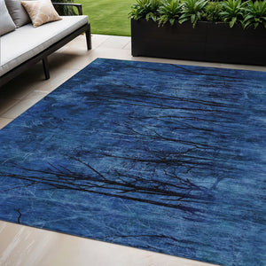 HomeRoots 5' Blue and Charcoal Floral Area Rug - Durable, Washable, and Versatile for Indoor or Outdoor Use 5' X 8' 631012