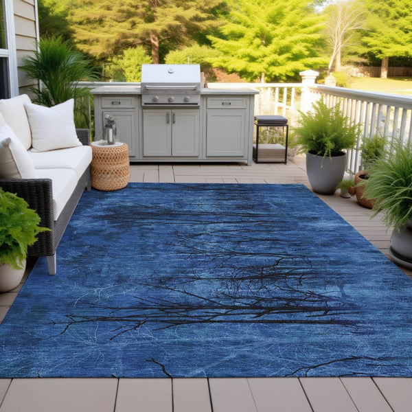 HomeRoots 5' Blue and Charcoal Floral Area Rug - Durable, Washable, and Versatile for Indoor or Outdoor Use 5' X 8' 631012