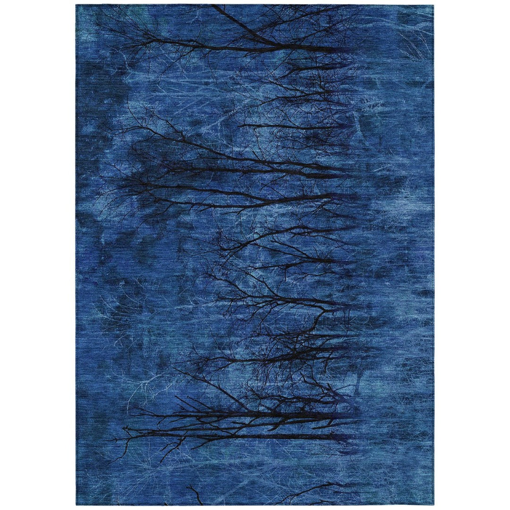 HomeRoots 5' Blue and Charcoal Floral Area Rug - Durable, Washable, and Versatile for Indoor or Outdoor Use 5' X 8' 631012