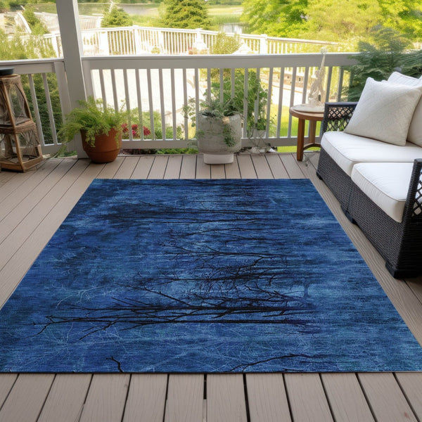 HomeRoots 5' Blue and Charcoal Floral Area Rug - Durable, Washable, and Versatile for Indoor or Outdoor Use 5' X 8' 631012