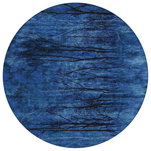 HomeRoots 5' Blue and Charcoal Floral Area Rug - Durable, Washable, and Versatile for Indoor or Outdoor Use 8' Round 631013