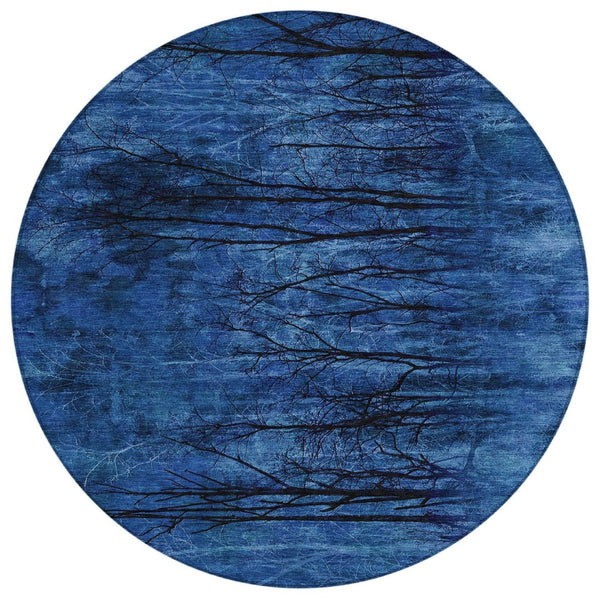 HomeRoots 5' Blue and Charcoal Floral Area Rug - Durable, Washable, and Versatile for Indoor or Outdoor Use 8' Round 631013