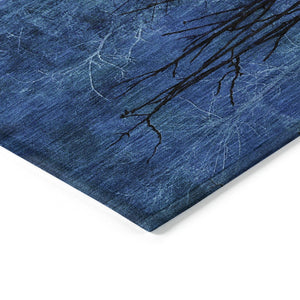 HomeRoots 5' Blue and Charcoal Floral Area Rug - Durable, Washable, and Versatile for Indoor or Outdoor Use 8' Round 631013