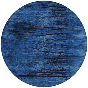 HomeRoots 5' Blue and Charcoal Floral Area Rug - Durable, Washable, and Versatile for Indoor or Outdoor Use 8' Round 631013