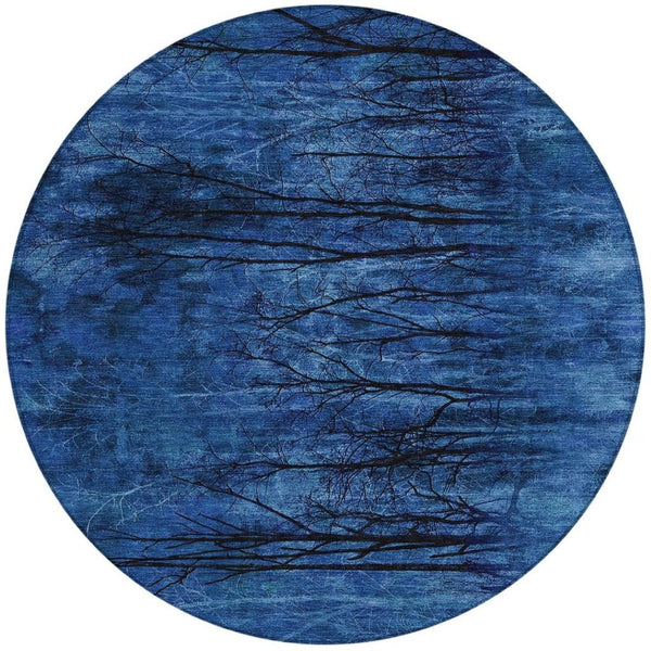 HomeRoots 5' Blue and Charcoal Floral Area Rug - Durable, Washable, and Versatile for Indoor or Outdoor Use 8' Round 631013