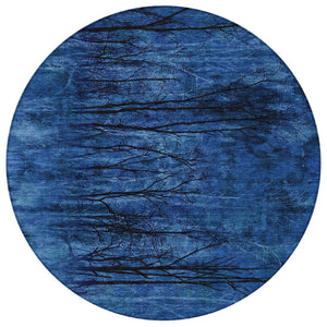 HomeRoots 5' Blue and Charcoal Floral Area Rug - Durable, Washable, and Versatile for Indoor or Outdoor Use 8' Round 631013