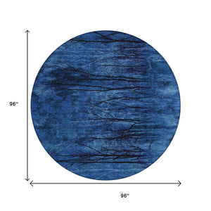 HomeRoots 5' Blue and Charcoal Floral Area Rug - Durable, Washable, and Versatile for Indoor or Outdoor Use 8' Round 631013