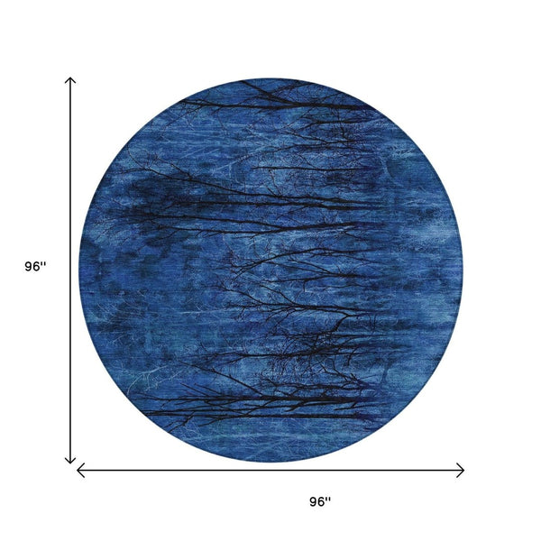 HomeRoots 5' Blue and Charcoal Floral Area Rug - Durable, Washable, and Versatile for Indoor or Outdoor Use 8' Round 631013