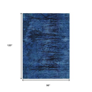 HomeRoots 5' Blue and Charcoal Floral Area Rug - Durable, Washable, and Versatile for Indoor or Outdoor Use 8' X 10' 631014