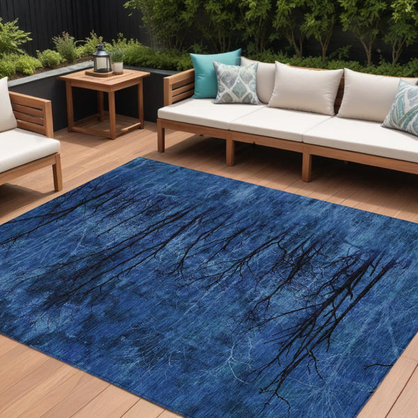 HomeRoots 5' Blue and Charcoal Floral Area Rug - Durable, Washable, and Versatile for Indoor or Outdoor Use 8' X 10' 631014