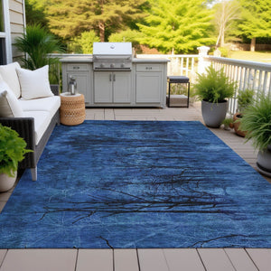 HomeRoots 5' Blue and Charcoal Floral Area Rug - Durable, Washable, and Versatile for Indoor or Outdoor Use 8' X 10' 631014
