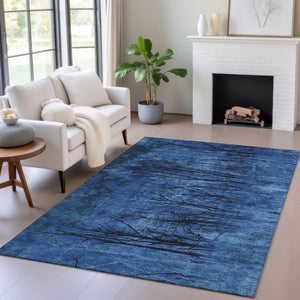 HomeRoots 5' Blue and Charcoal Floral Area Rug - Durable, Washable, and Versatile for Indoor or Outdoor Use 8' X 10' 631014