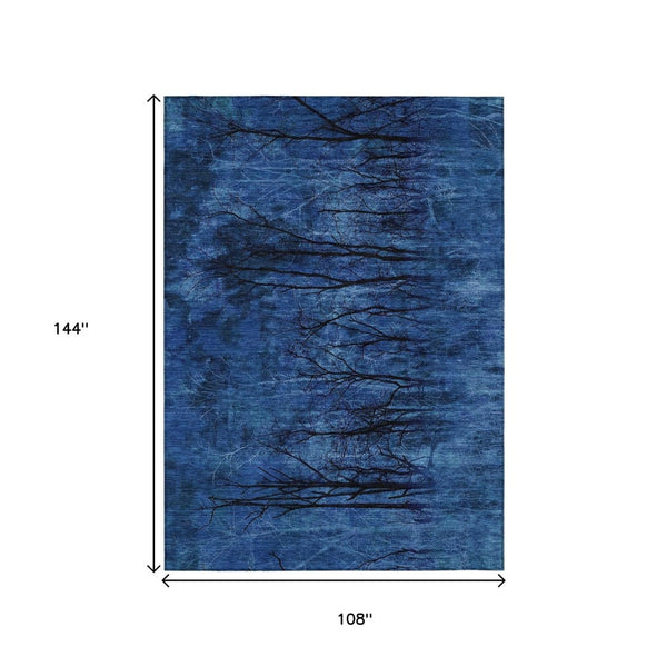 HomeRoots 5' Blue and Charcoal Floral Area Rug - Durable, Washable, and Versatile for Indoor or Outdoor Use 9' X 12' 631015