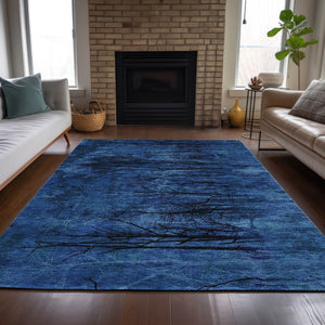HomeRoots 5' Blue and Charcoal Floral Area Rug - Durable, Washable, and Versatile for Indoor or Outdoor Use 9' X 12' 631015