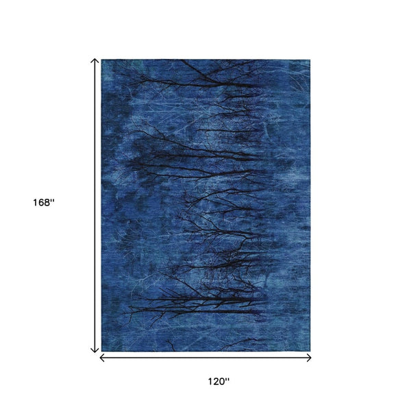 HomeRoots 5' Blue and Charcoal Floral Area Rug - Durable, Washable, and Versatile for Indoor or Outdoor Use 10' X 14' 631016