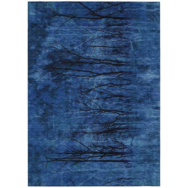 HomeRoots 5' Blue and Charcoal Floral Area Rug - Durable, Washable, and Versatile for Indoor or Outdoor Use 10' X 14' 631016