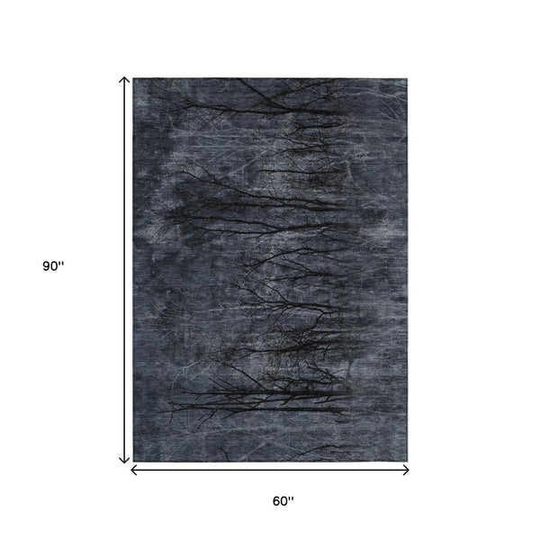 HomeRoots 5' Charcoal and Gray Floral Area Rug - Durable, Washable Design for Indoor and Outdoor Elegance 5' X 8' 631018