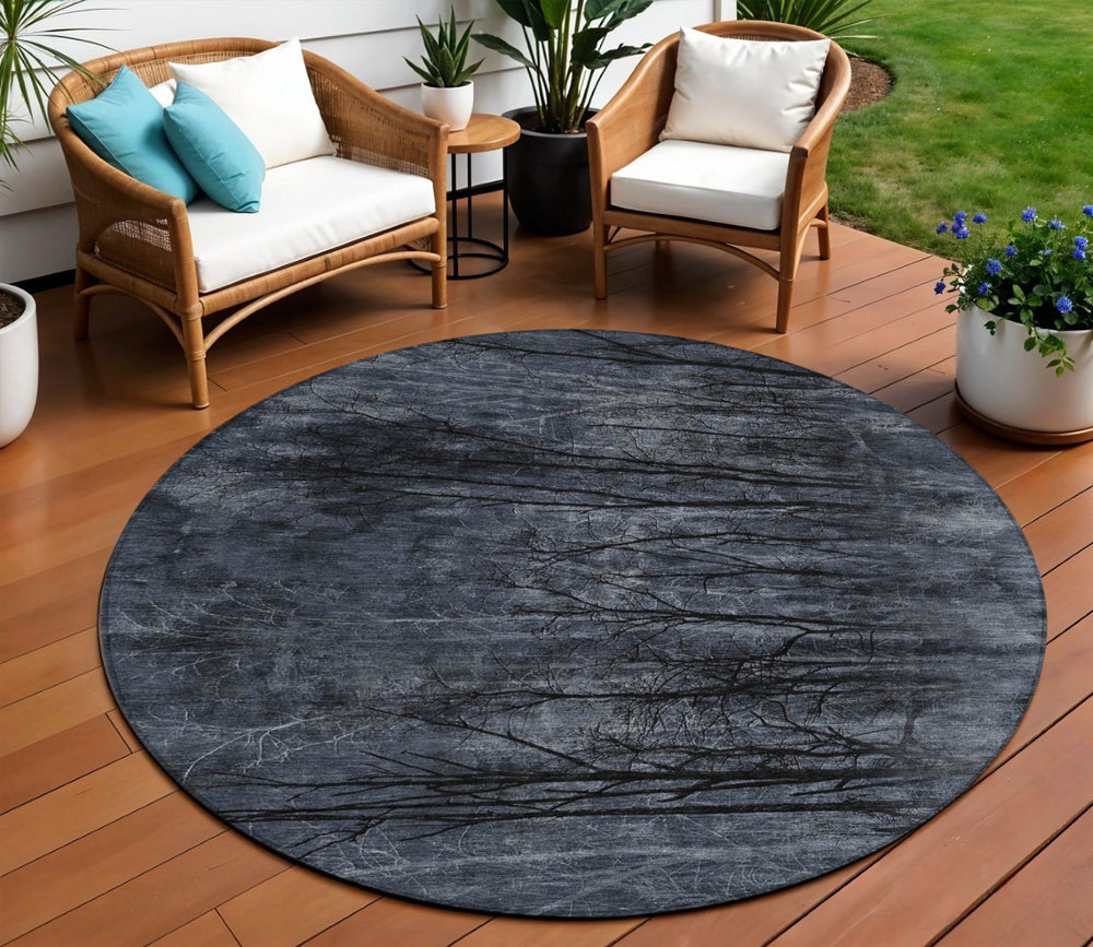 HomeRoots 5' Charcoal and Gray Floral Area Rug - Durable, Washable Design for Indoor and Outdoor Elegance 8' Round 631019