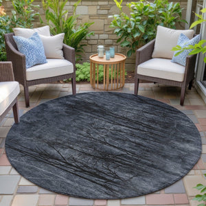 HomeRoots 5' Charcoal and Gray Floral Area Rug - Durable, Washable Design for Indoor and Outdoor Elegance 8' Round 631019
