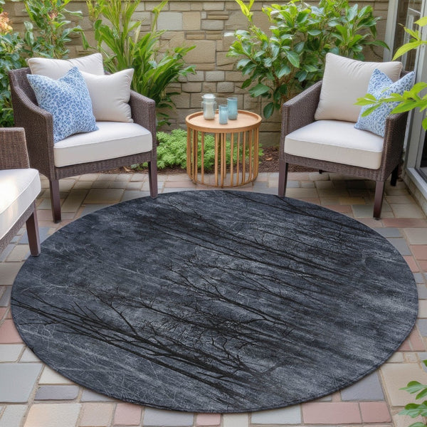 HomeRoots 5' Charcoal and Gray Floral Area Rug - Durable, Washable Design for Indoor and Outdoor Elegance 8' Round 631019