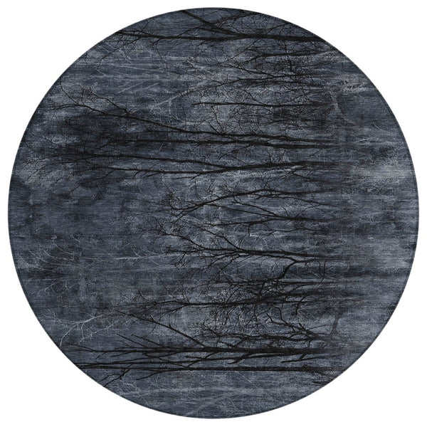 HomeRoots 5' Charcoal and Gray Floral Area Rug - Durable, Washable Design for Indoor and Outdoor Elegance 8' Round 631019