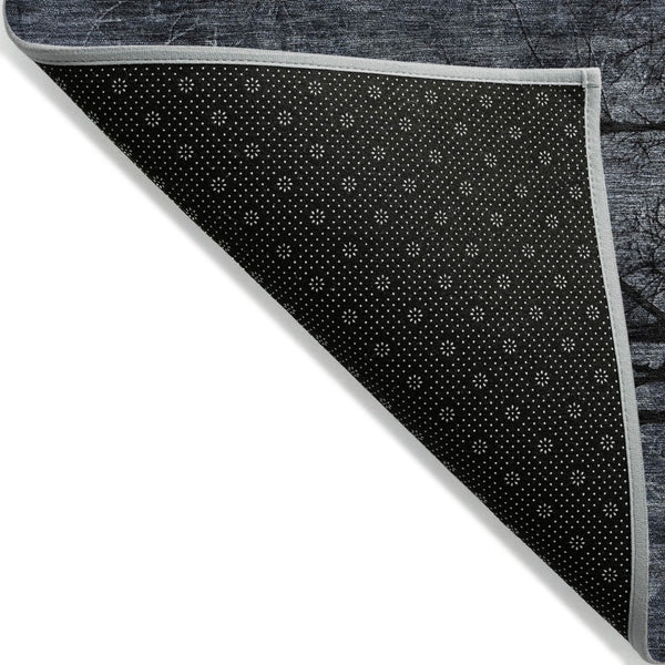 HomeRoots 5' Charcoal and Gray Floral Area Rug - Durable, Washable Design for Indoor and Outdoor Elegance 8' Round 631019