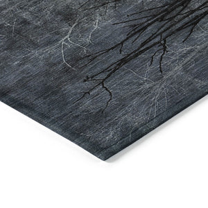 HomeRoots 5' Charcoal and Gray Floral Area Rug - Durable, Washable Design for Indoor and Outdoor Elegance 8' Round 631019