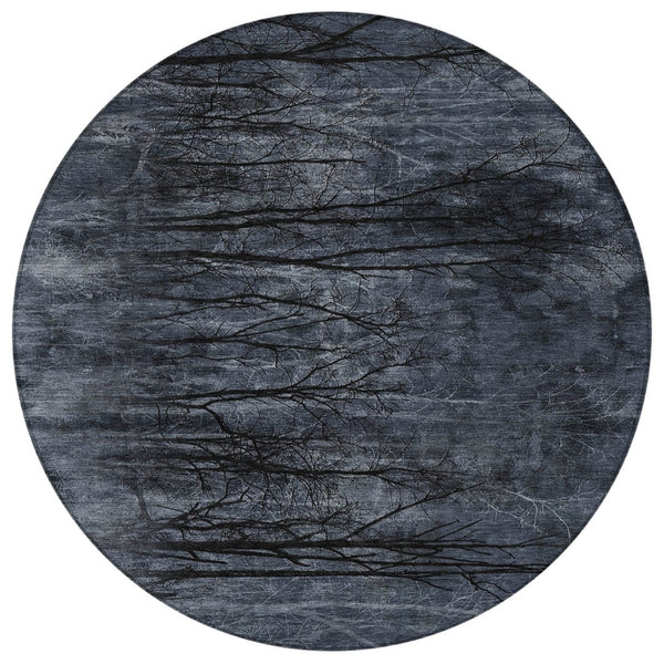HomeRoots 5' Charcoal and Gray Floral Area Rug - Durable, Washable Design for Indoor and Outdoor Elegance 8' Round 631019