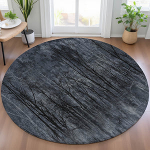 HomeRoots 5' Charcoal and Gray Floral Area Rug - Durable, Washable Design for Indoor and Outdoor Elegance 8' Round 631019