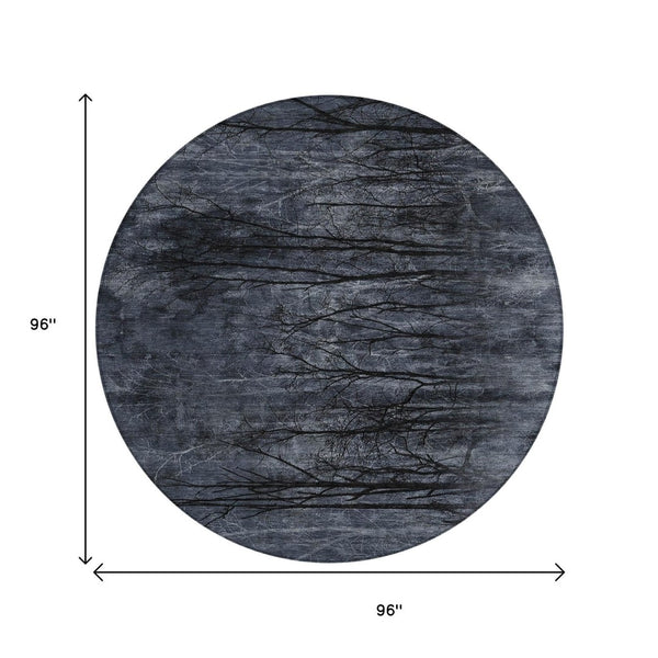 HomeRoots 5' Charcoal and Gray Floral Area Rug - Durable, Washable Design for Indoor and Outdoor Elegance 8' Round 631019