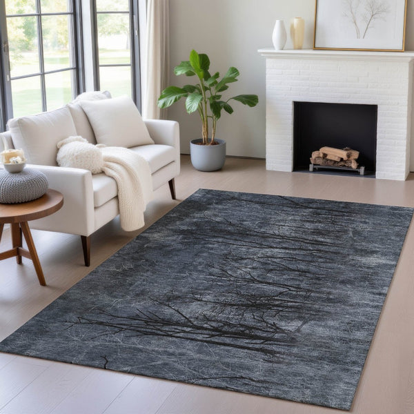 HomeRoots 5' Charcoal and Gray Floral Area Rug - Durable, Washable Design for Indoor and Outdoor Elegance 8' X 10' 631020