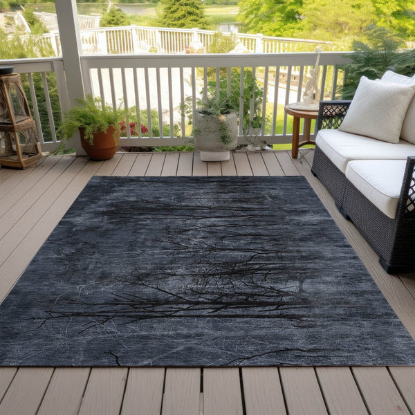 HomeRoots 5' Charcoal and Gray Floral Area Rug - Durable, Washable Design for Indoor and Outdoor Elegance 10' X 14' 631022