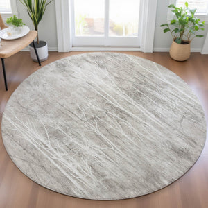 HomeRoots 5' Elegant Silver and Gray Floral Area Rug - Durable, Washable Indoor/Outdoor Design for Any Space 8' Round 631025
