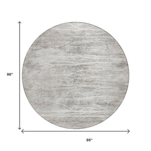 HomeRoots 5' Elegant Silver and Gray Floral Area Rug - Durable, Washable Indoor/Outdoor Design for Any Space 8' Round 631025