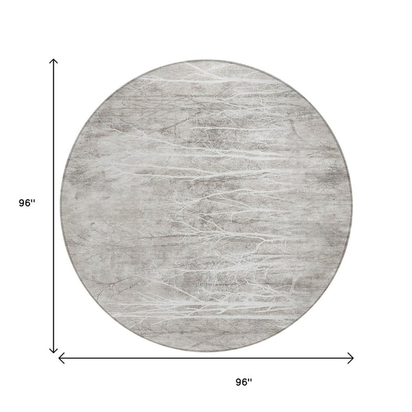 HomeRoots 5' Elegant Silver and Gray Floral Area Rug - Durable, Washable Indoor/Outdoor Design for Any Space 8' Round 631025