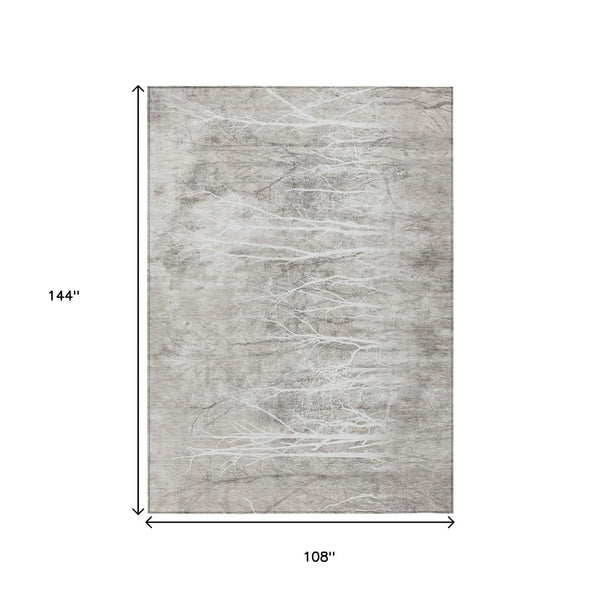 HomeRoots 5' Elegant Silver and Gray Floral Area Rug - Durable, Washable Indoor/Outdoor Design for Any Space 9' X 12' 631027