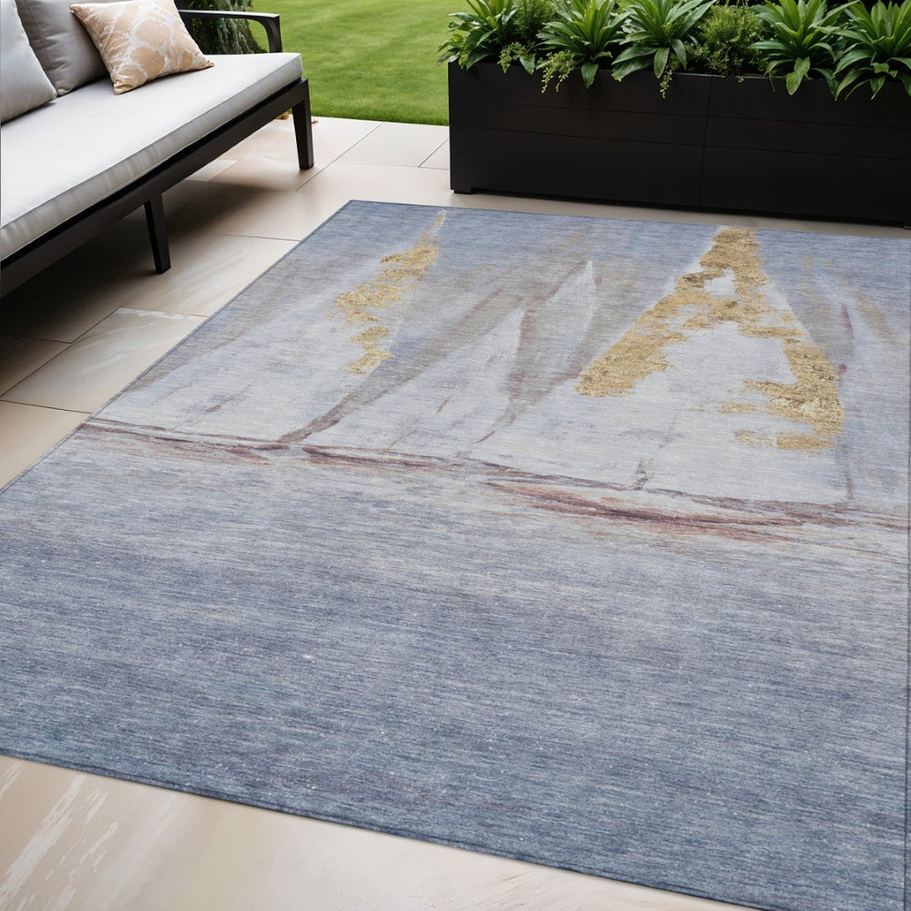 HomeRoots 5' Blue and Gold Nautical Area Rug – Washable, Stain-Resistant, Perfect for Indoor and Outdoor Spaces! 5' X 8' 631030