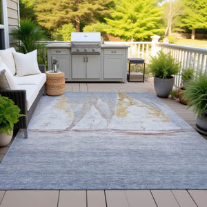 HomeRoots 5' Blue and Gold Nautical Area Rug – Washable, Stain-Resistant, Perfect for Indoor and Outdoor Spaces! 5' X 8' 631030