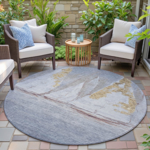 HomeRoots 5' Blue and Gold Nautical Area Rug – Washable, Stain-Resistant, Perfect for Indoor and Outdoor Spaces! 8' Round 631031