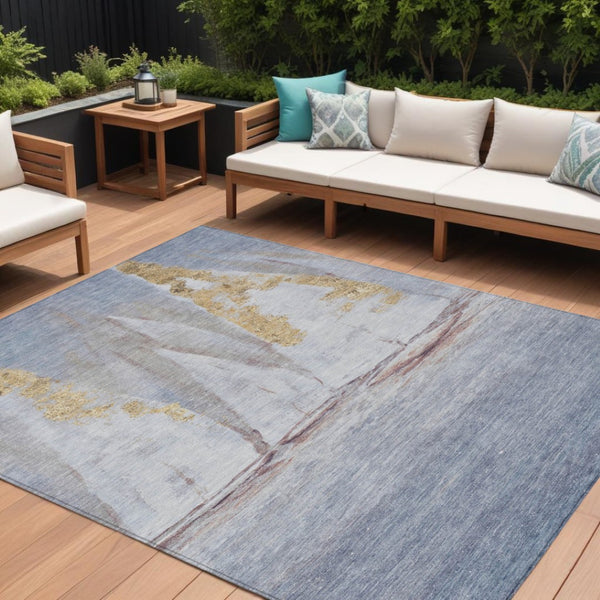 HomeRoots 5' Blue and Gold Nautical Area Rug – Washable, Stain-Resistant, Perfect for Indoor and Outdoor Spaces! 8' X 10' 631032