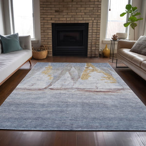 HomeRoots 5' Blue and Gold Nautical Area Rug – Washable, Stain-Resistant, Perfect for Indoor and Outdoor Spaces! 8' X 10' 631032