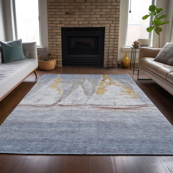 HomeRoots 5' Blue and Gold Nautical Area Rug – Washable, Stain-Resistant, Perfect for Indoor and Outdoor Spaces! 8' X 10' 631032